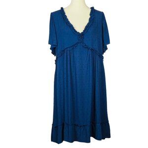 BloomChic Dotted Swiss Babydoll Dress Sz 18 20 Navy Plunge Flutter Ruffle Tiered